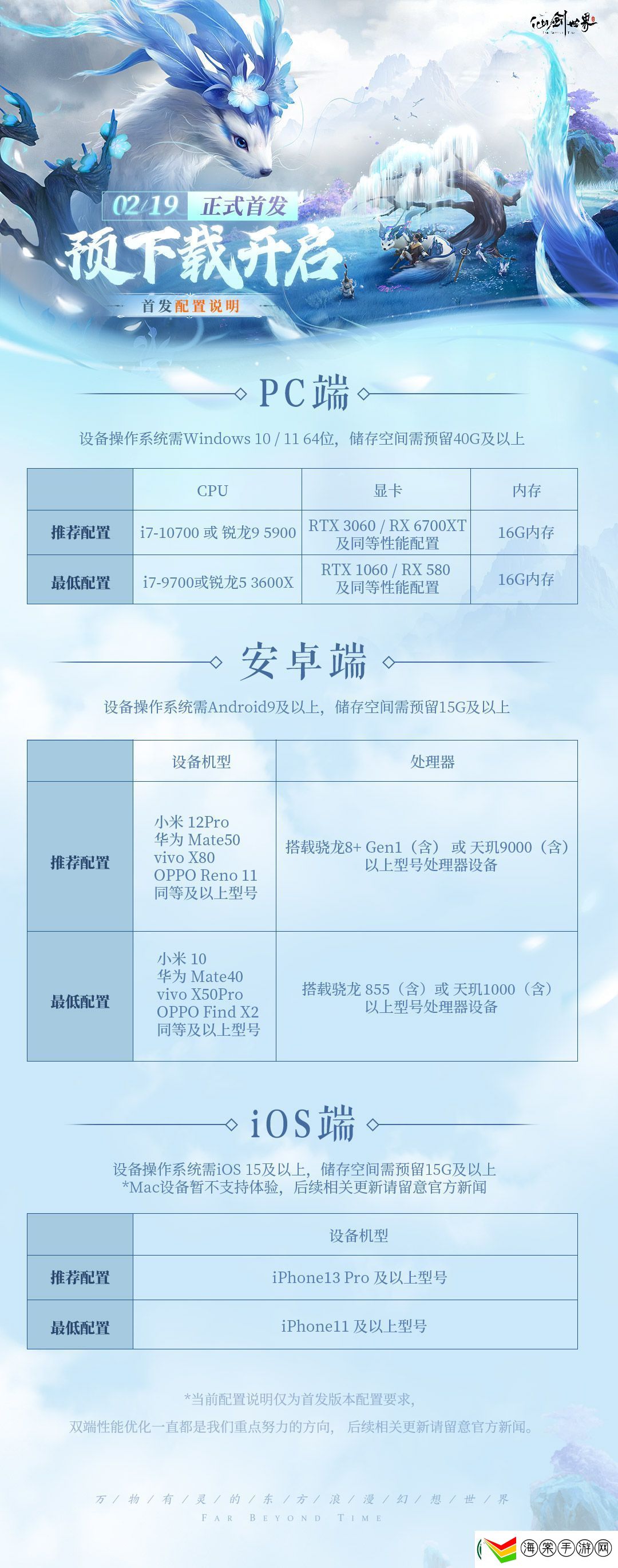 仙剑世界需要什么配置