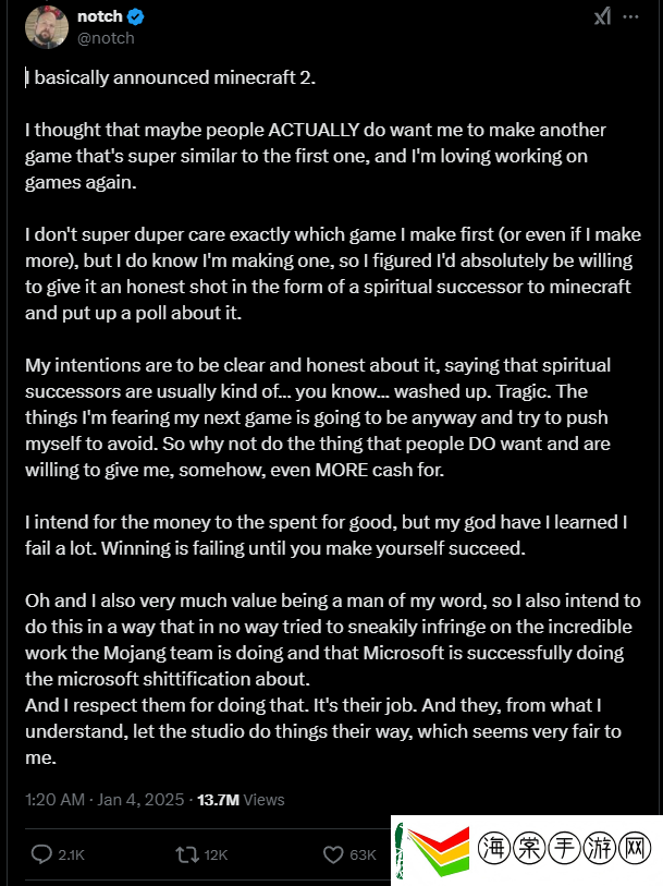 我的世界主创宣布开启续作开发